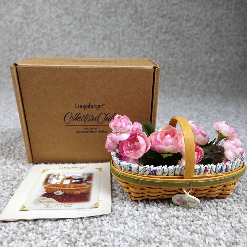Longaberger 2005 Collectors Club May Series Miniature Peony Basket Set Boxed
